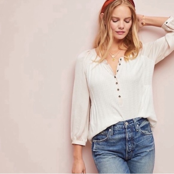Anthropologie Meadow Rue Kersee Henley raglan style blouse Size Medium - Picture 2 of 6